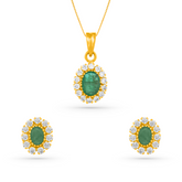 22K Gold Emerald Pendant with Earrings Set